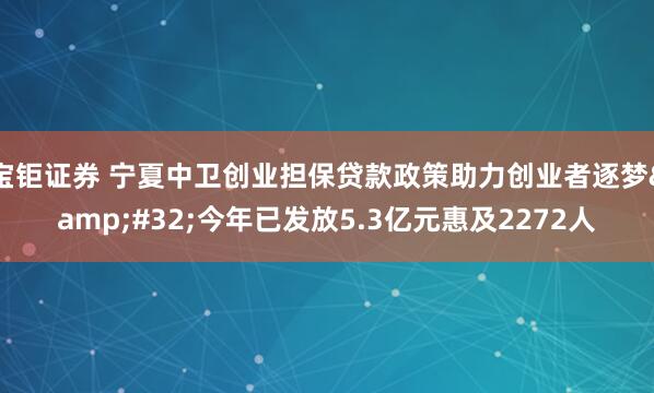 宝钜证券 宁夏中卫创业担保贷款政策助力创业者逐梦 今年已发放5.3亿元惠及2272人